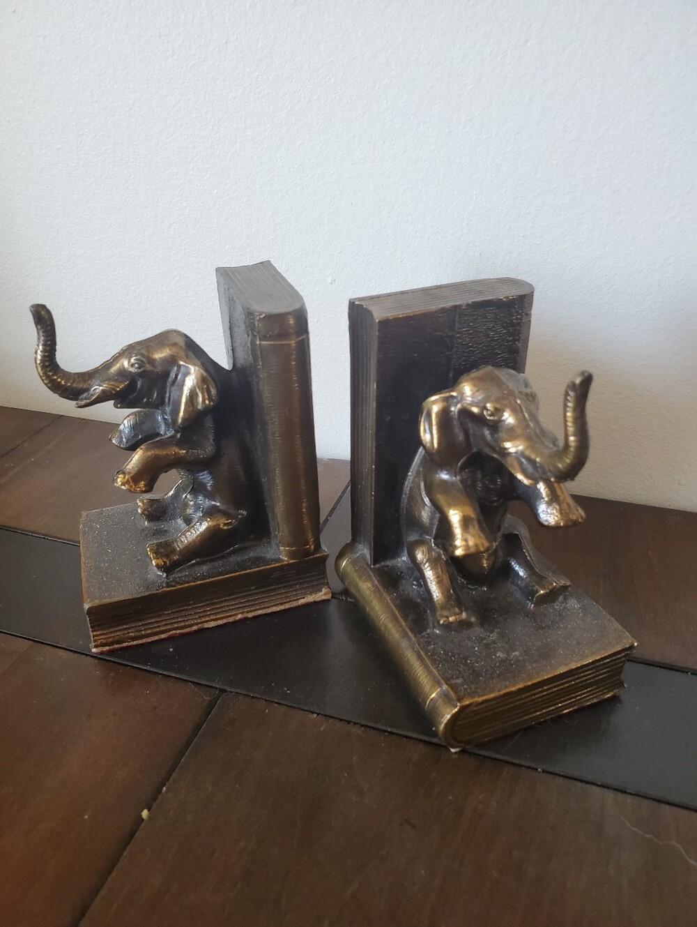 Small Antique Painted Metal Elephant Bookend Pair 4 1/4 x3 1/4 x2 1/2 Inch